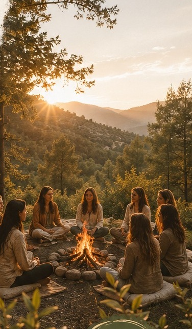 Retiro Raíces — círculo de mujeres junto a la fogata